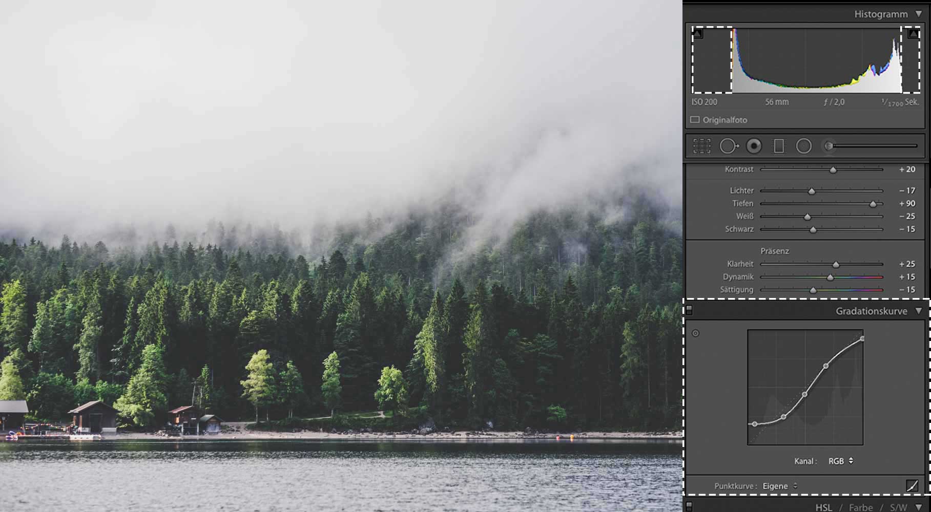 Die Aufnahme nach Anpassung der Gradationskurve