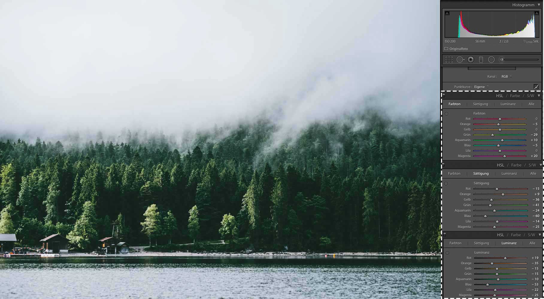 Die Aufnahme nach der Bearbeitung der Farben in Lightroom