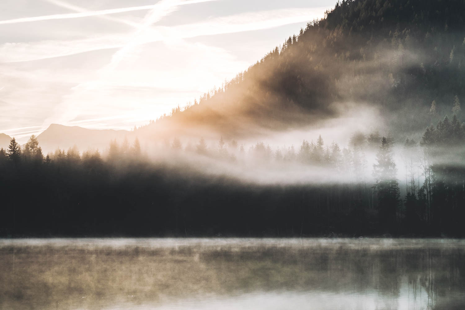 Die Sonne stieg den Bergkamm entlang auf. Eine schöne Szene im Gegenlicht