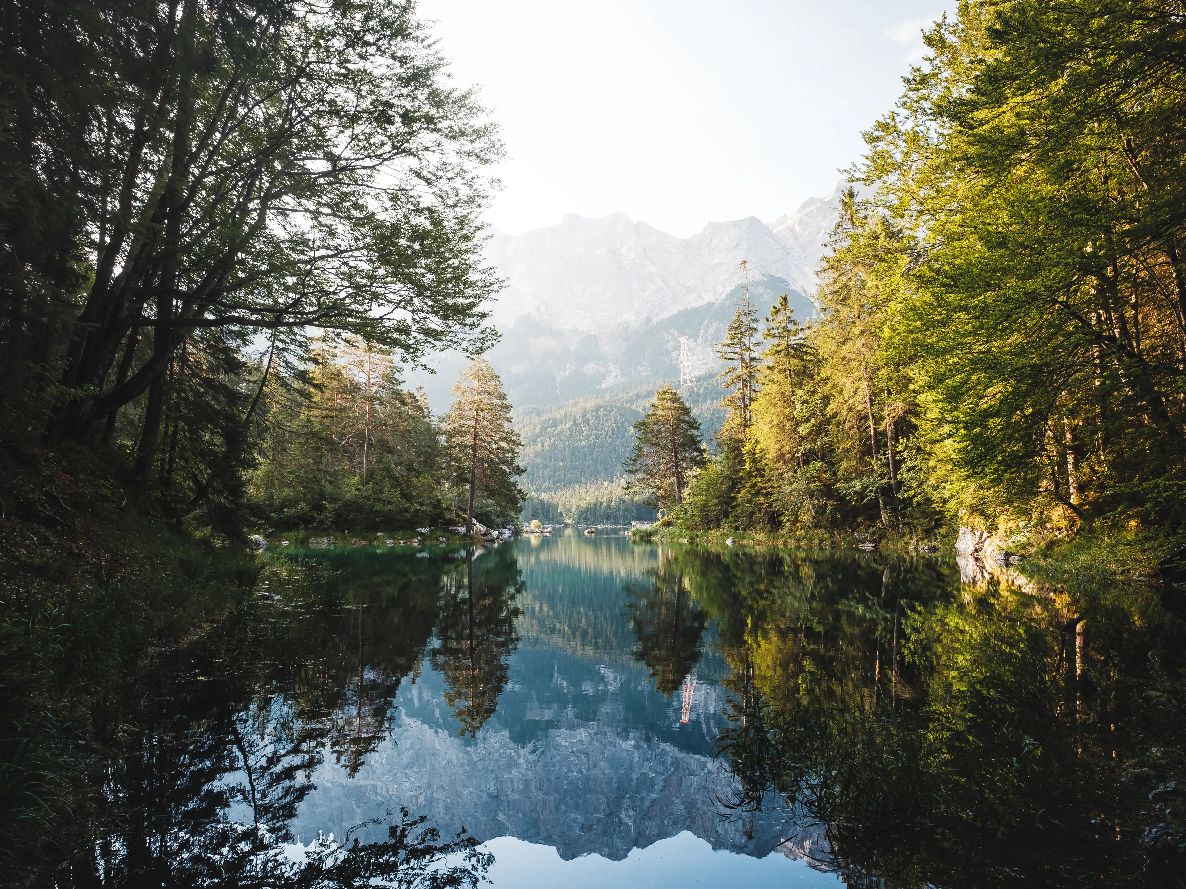 Wälder und Berge spiegeln sich im Eibsee
