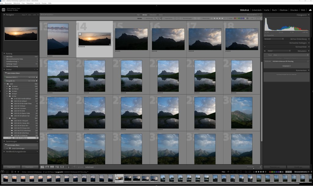 Die Oberfläche von Adobe Lightroom Classic mit der Oberfläche aller Bilder in der Bibliothek. 