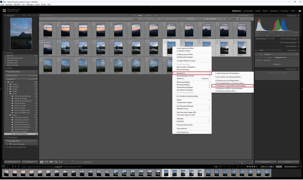 Die Oberfläche von Adobe Lightroom Classic mit der Oberfläche aller Bilder in der Bibliothek