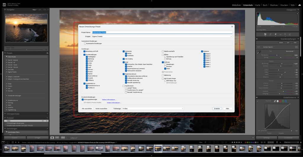 Eine Küstenlandschaft zum Sonnenaufgang mit der Oberfläche eines Bildbearbeitungsprogramms