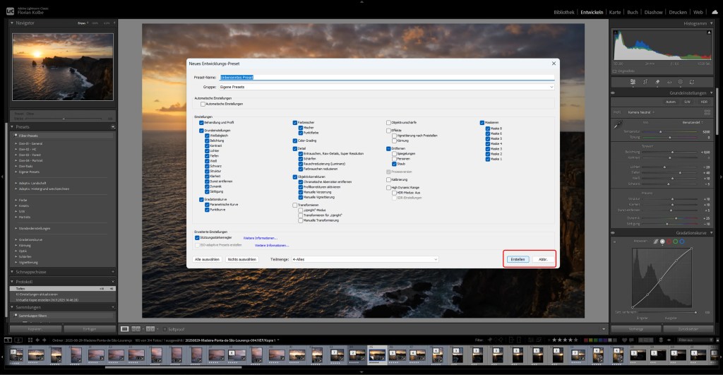 Eine Küstenlandschaft zum Sonnenaufgang mit der Oberfläche eines Bildbearbeitungsprogramms