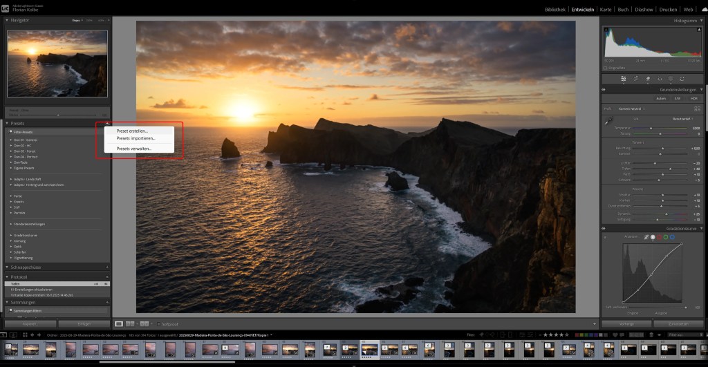 Eine Küstenlandschaft zum Sonnenaufgang mit der Oberfläche eines Bildbearbeitungsprogramms