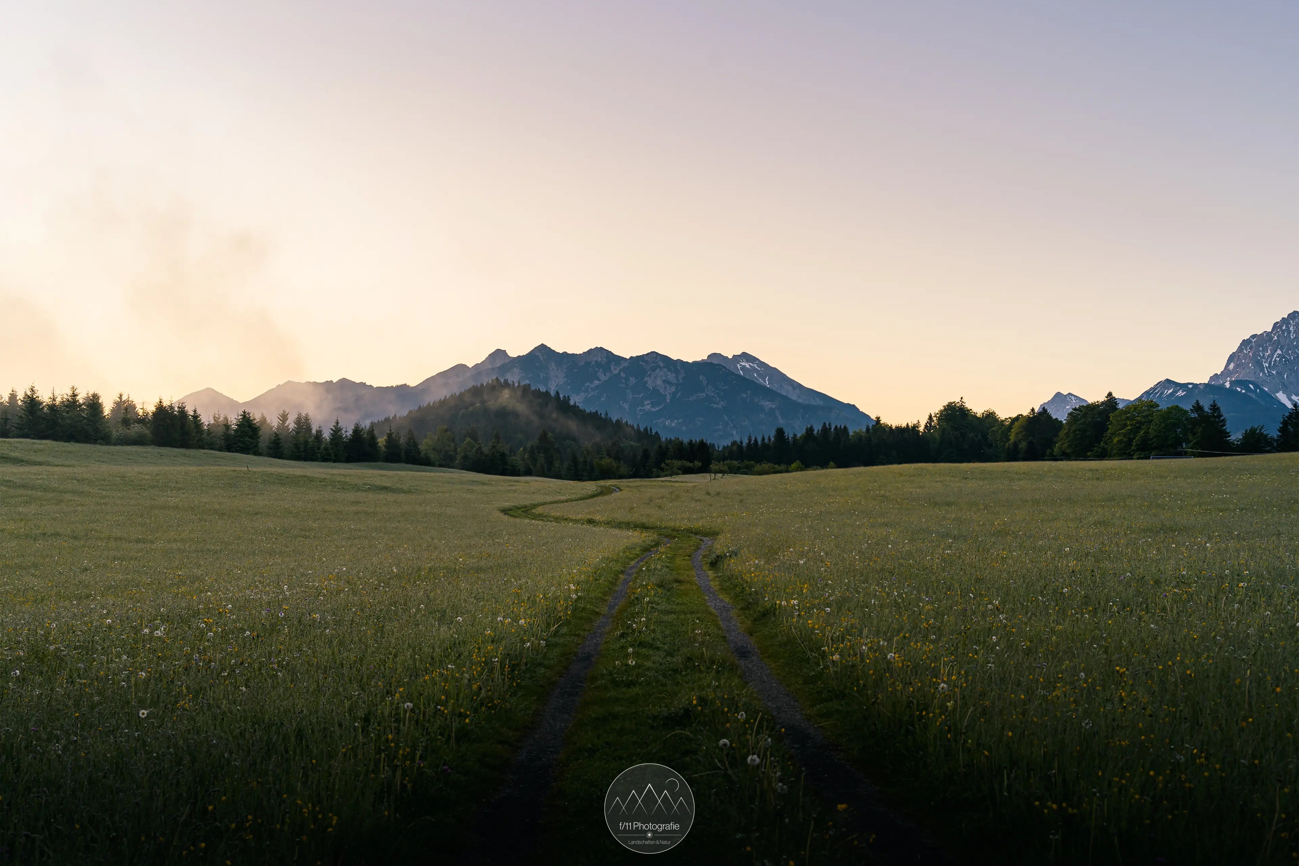 Der Rundweg um den See beginnt als Feldweg mit zwei Farbspuren. Sie können super als führende Linien genutzt werden.