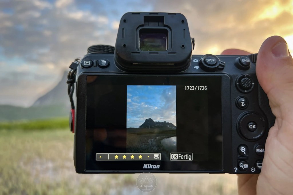 Mit meiner Nikon Z6II ist es möglich die Rohaufnahmen direkt in der Kamera zu bewerten. Für Panoramen nutze ich die Bewertung mit 4 Sternen.