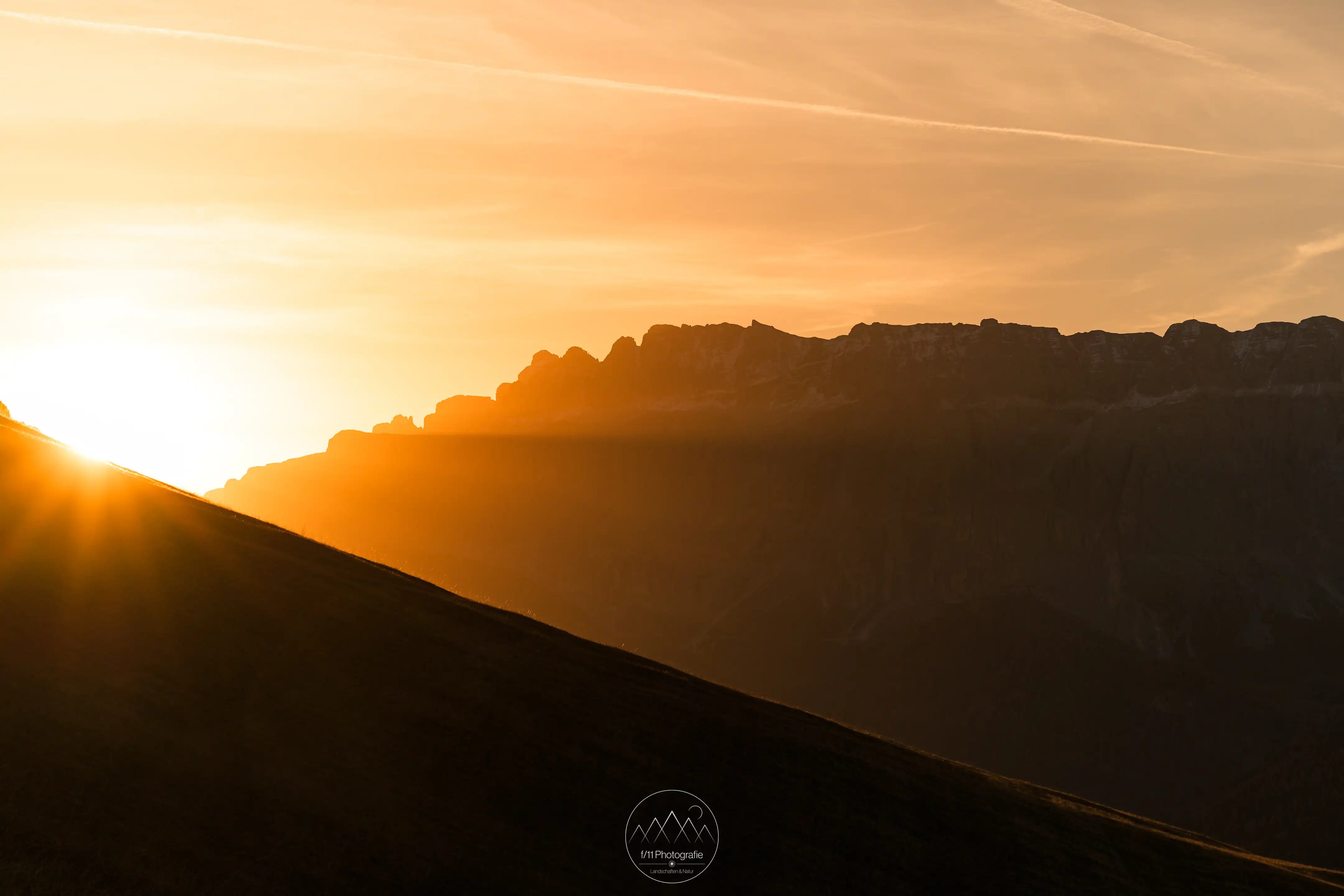 Der Blick zur Sellagruppe vom Seurasas zum Sonnenaufgang.